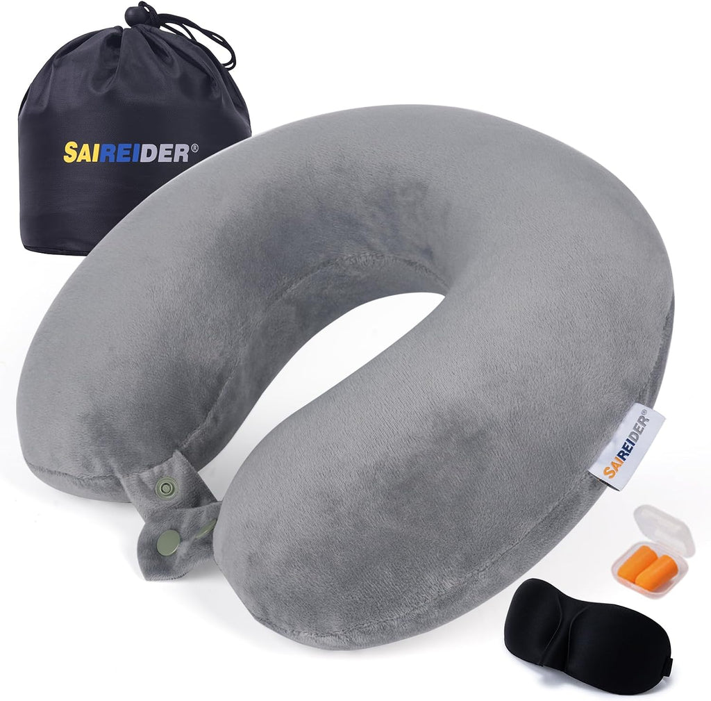Saireider Airplane Pillow 100% Memory Foam Neck Pillow for Airplanes Flight Rest Adjustable Travel Neck Support Pillows-help reduce The…