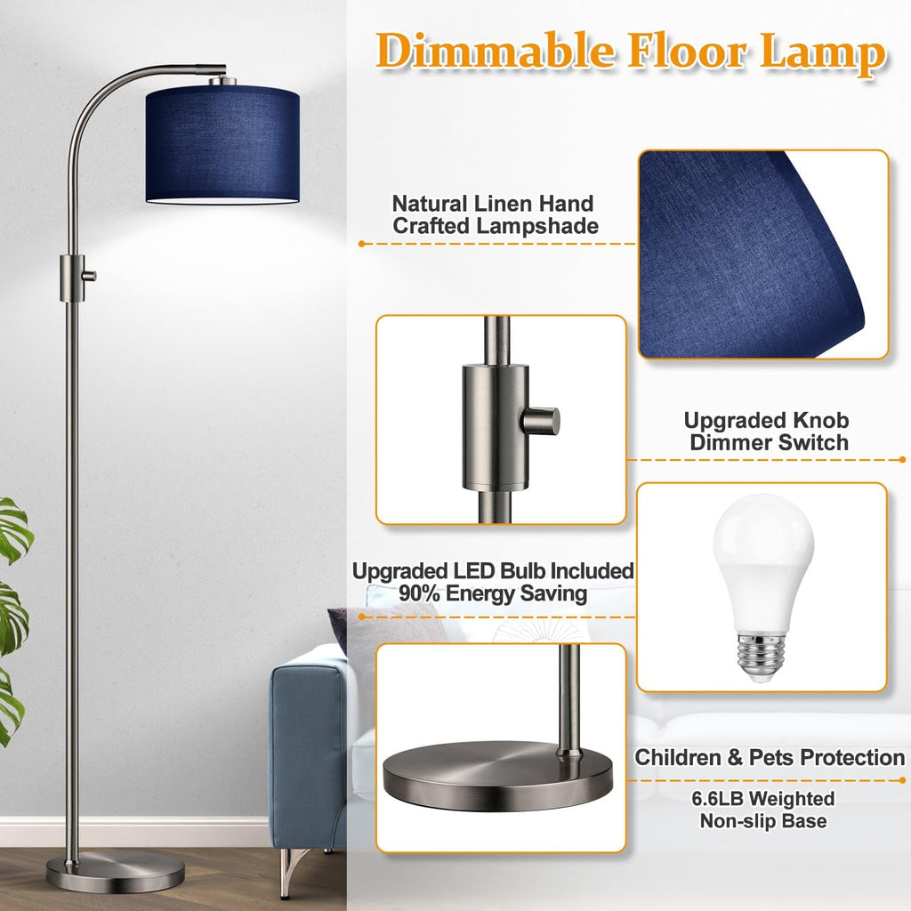 Nintiue Upgraded Modern Arc Dimmable Tall Standing Floor Lamp with Blue Shade, 1200 Lumens LED Bulb Included, for Living & Reading Room…