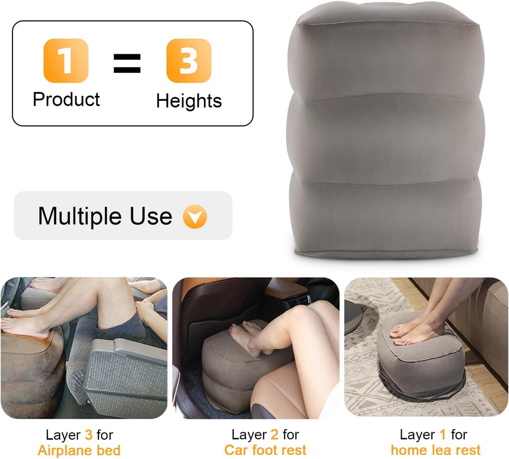 Maliton Inflatable Travel Foot Rest Pillow, Kids Airplane Bed, Adjustable Height Leg Pillow for Air Travel, Make a Flat Bed for Kids and To…