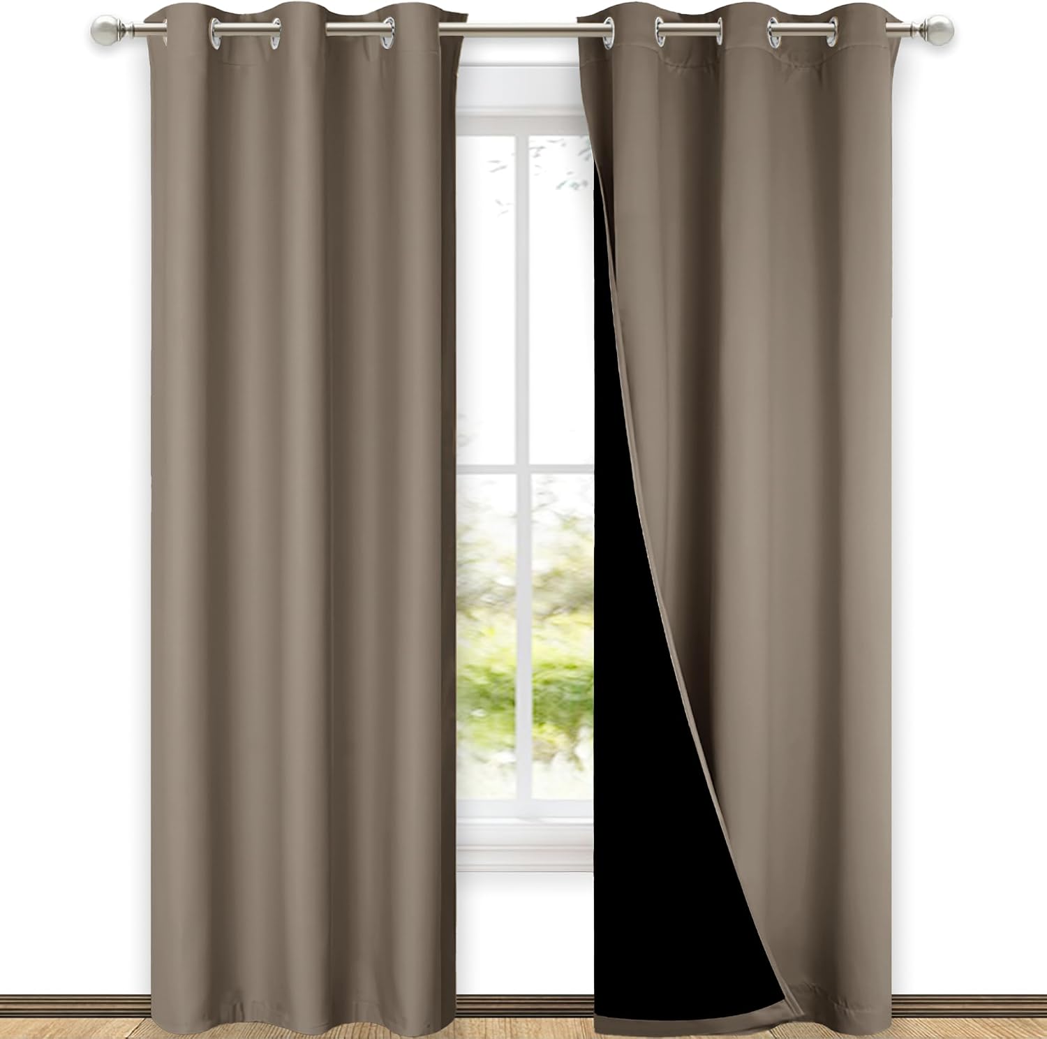 Nicetown Blackout Curtains 80 inches Long, Full Light Blocking Drapes with Black Liner for Nursery, Thermal Insulated Draperies for Hall, V…