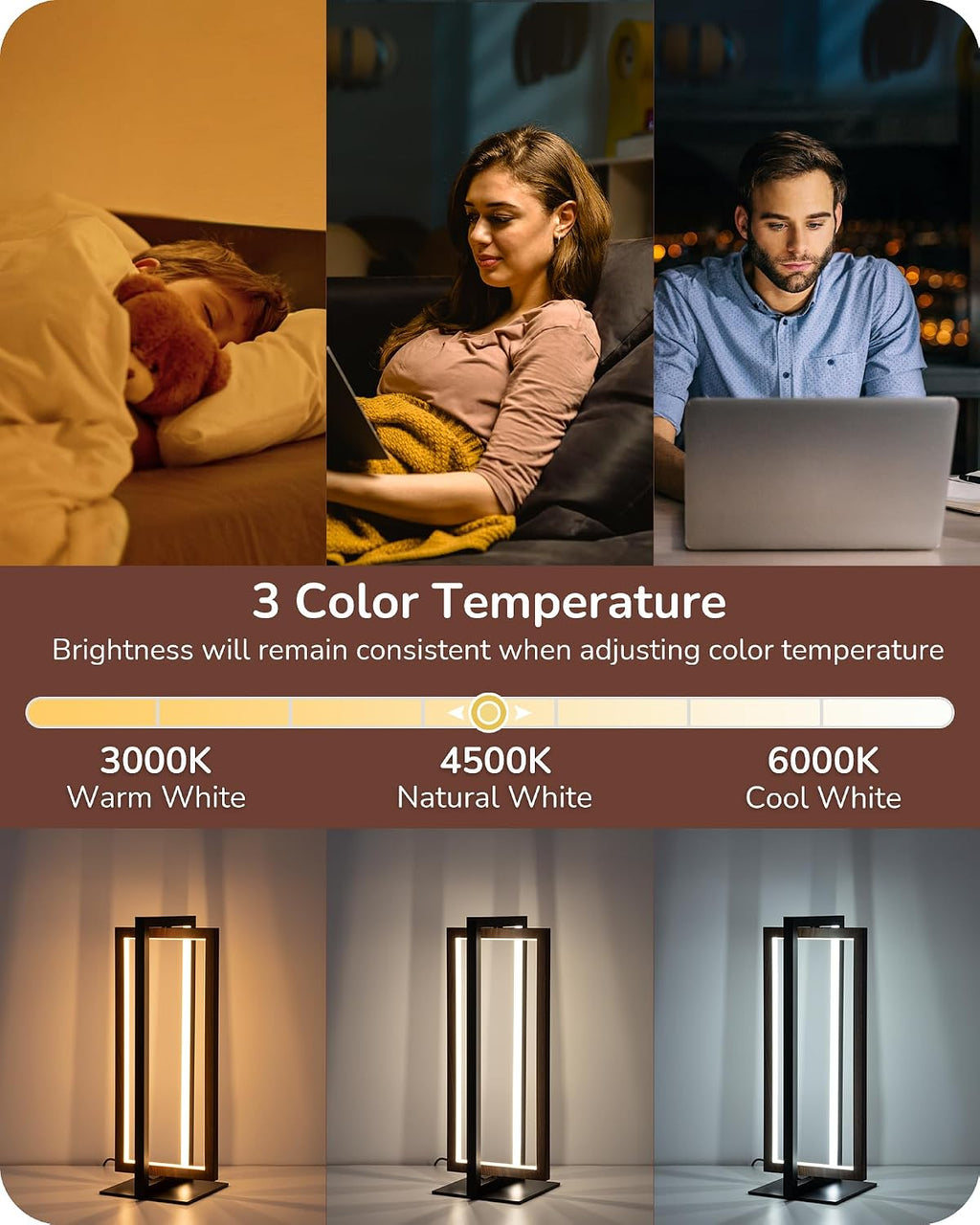 EDISHINE Modern LED Table Lamp, Stepless Dimmable Minimalist Bedside Lamp, MAX 750LM, 3 Color Temperature, Switch Control Nightstand Lamp…