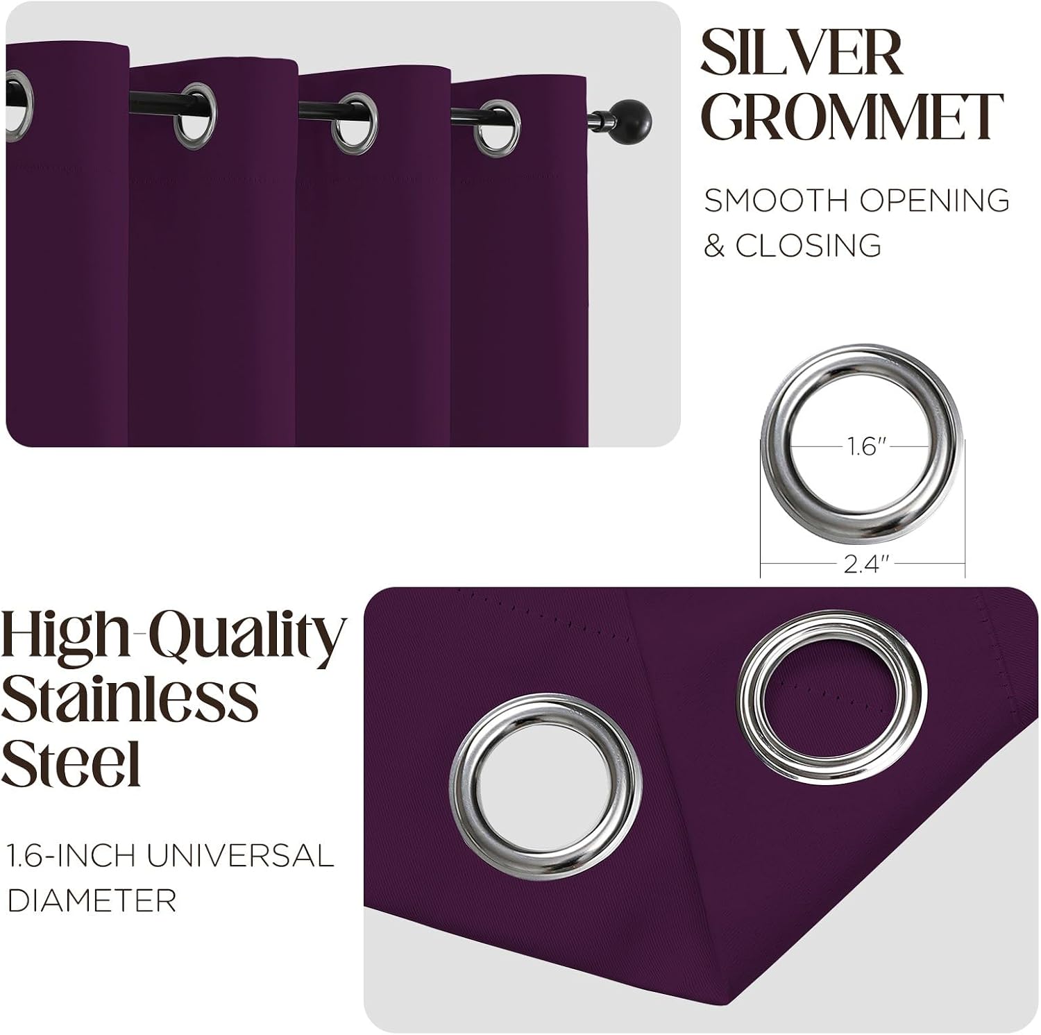 Cucraf Purple Blackout Curtains 96 inch Length 2 Panels Set, Room Darkening Drapes for Living Room Bedroom, Thermal Insulated Light Blockin…