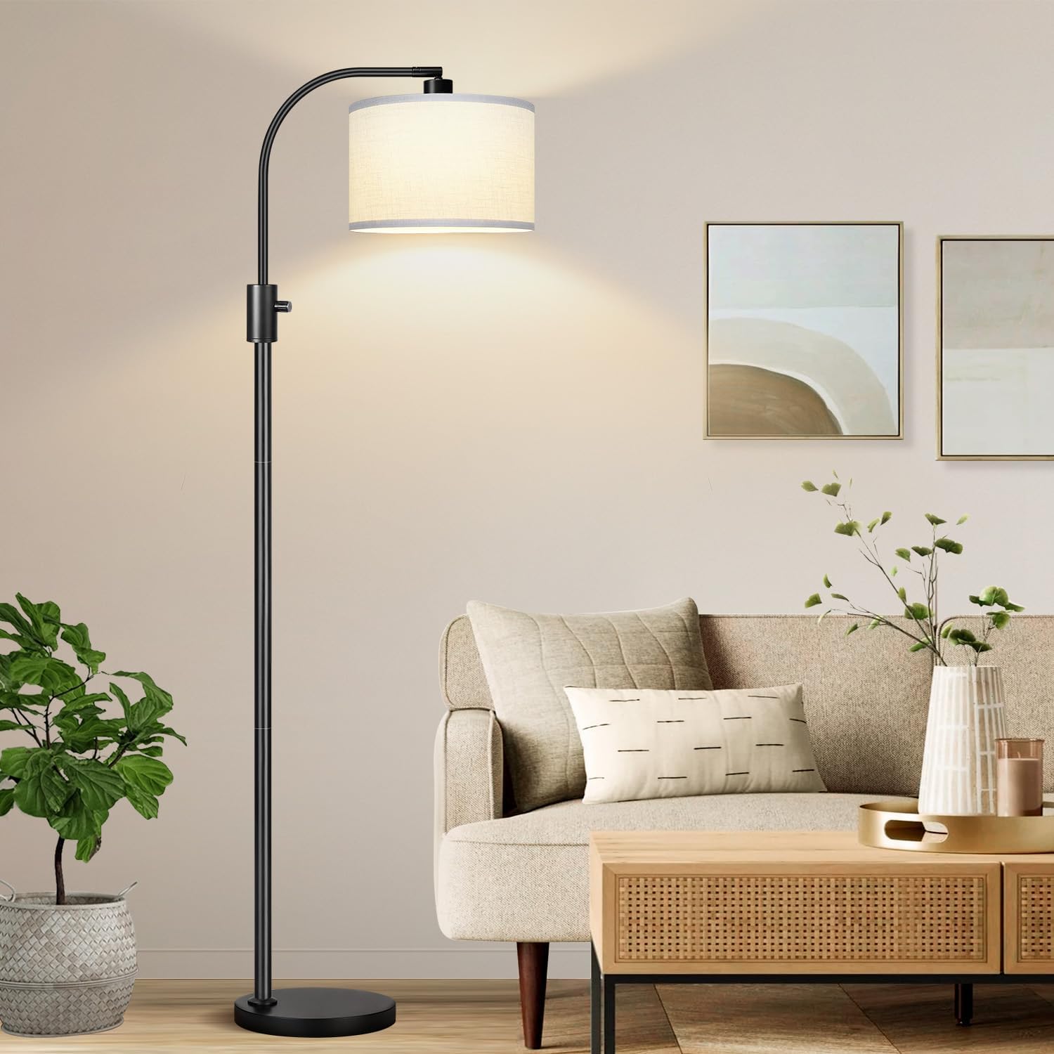 Nintiue Upgraded Modern Arc Dimmable Tall Standing Floor Lamp with White Shade, 1200 Lumens LED Bulb Included, for Living & Reading Room…