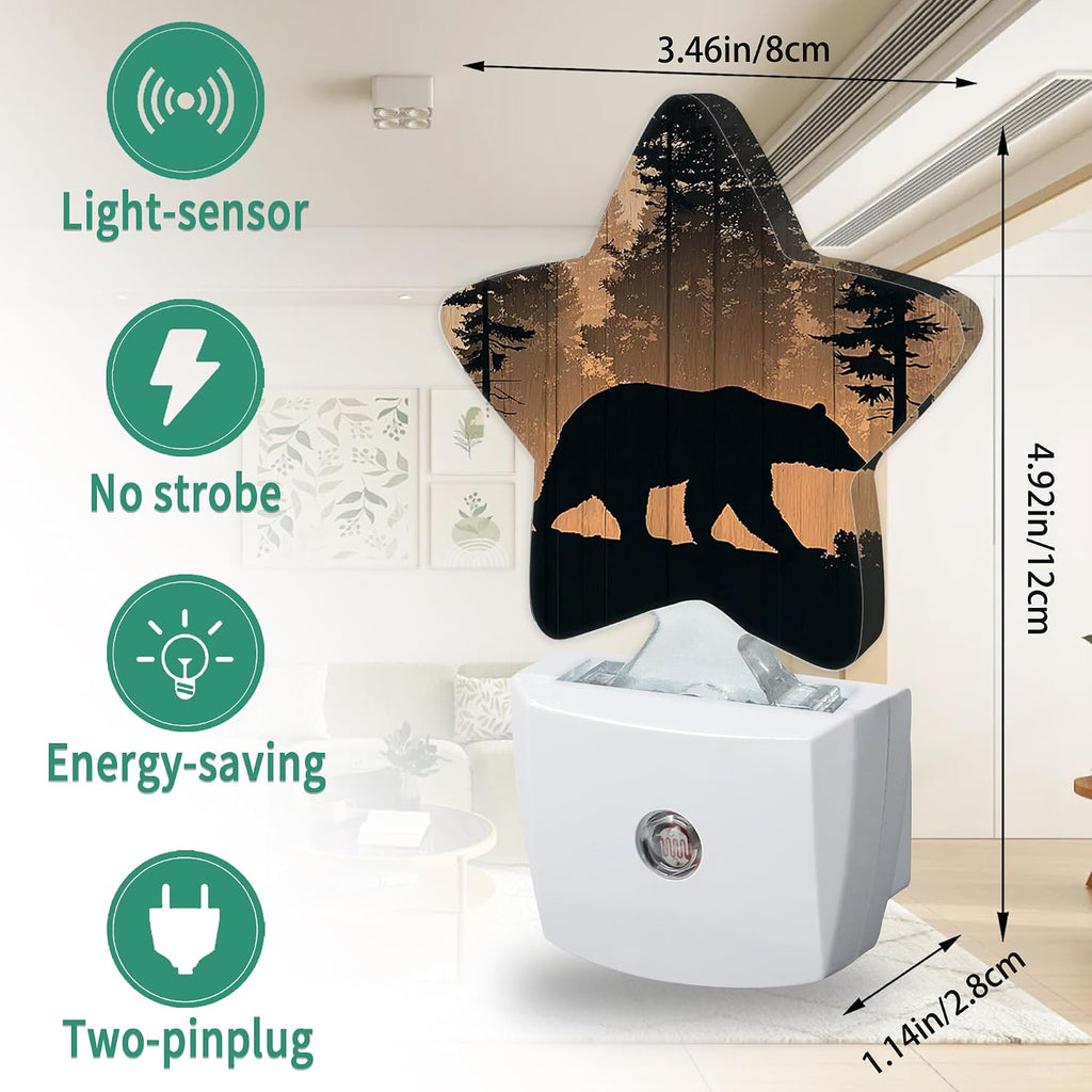 Rustic Woodland Bear Plug in Star Night Light, Night Light with Sensor for Kids Nursery Bedroom, Decorative Soft Glow Lamp for Hallway…