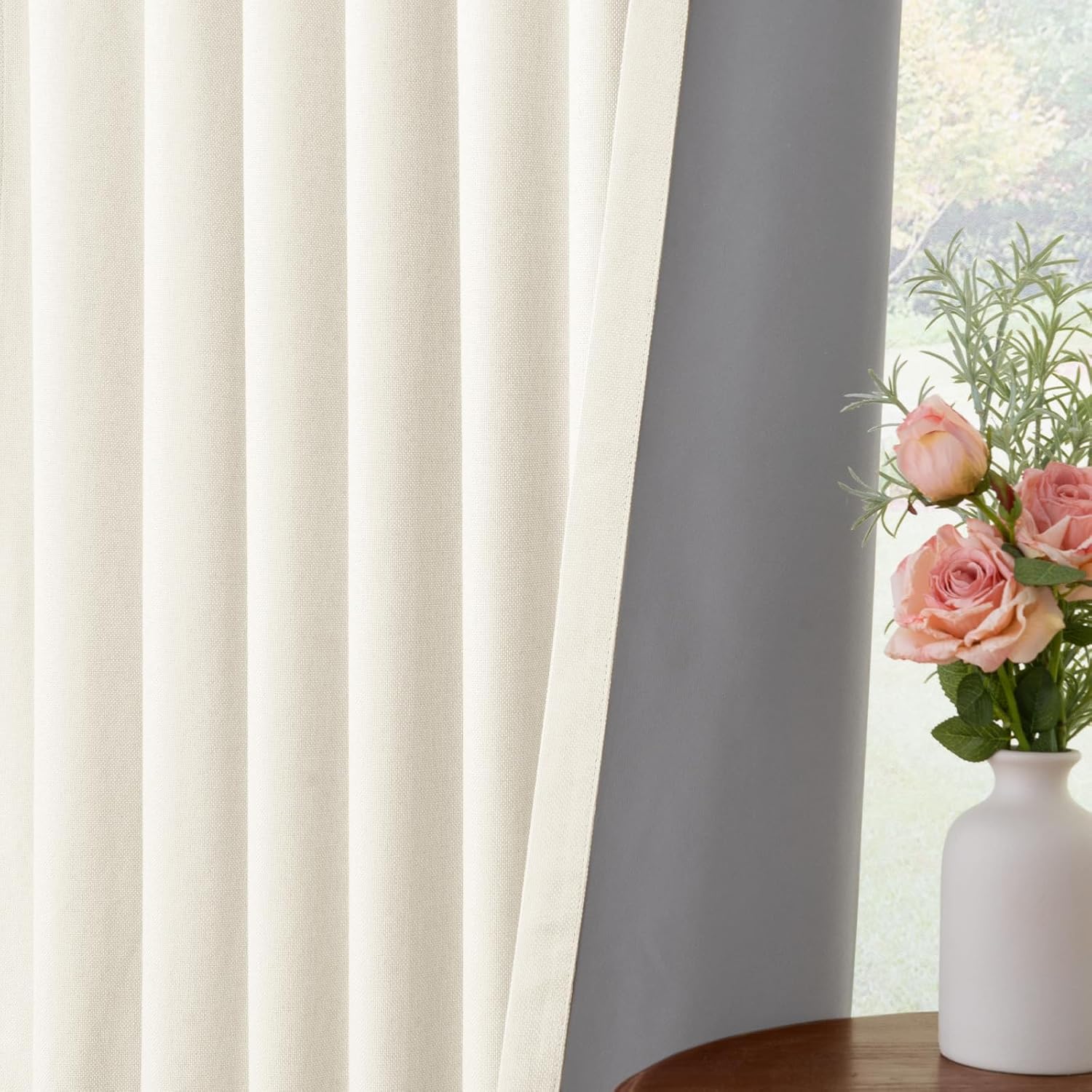 INOVADAY 100% Blackout Curtains for Bedroom, Black Out Curtains 63 Inch Long, Clip Rings Linen Blackout Drapes, Thermal Insulated Room…