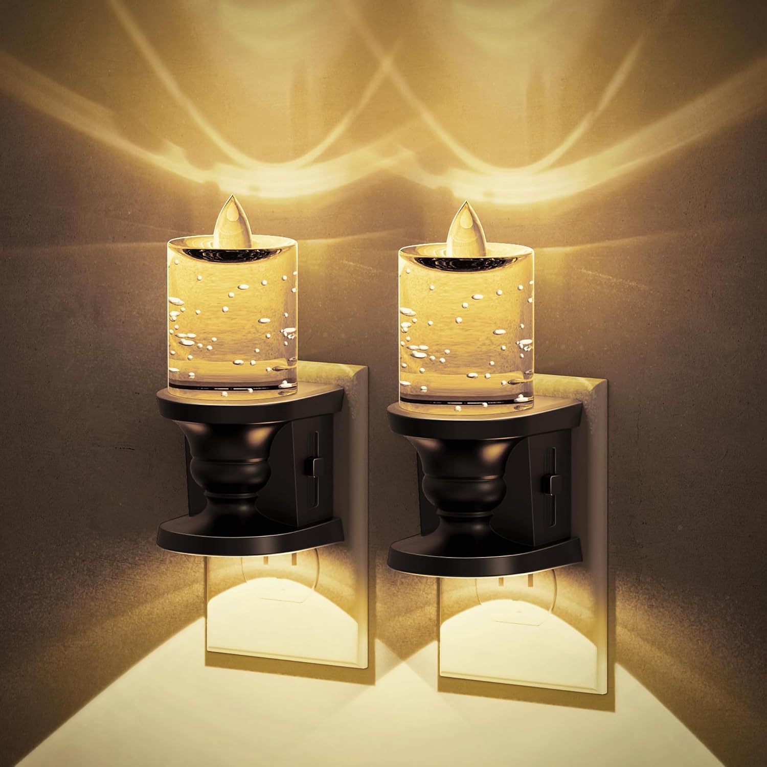 JandCase Night Light, Candle Night Lights Plug into Wall, 2 Pack Flameless Flickering Candle Nightlight, 0-100LM Dimmable LED…
