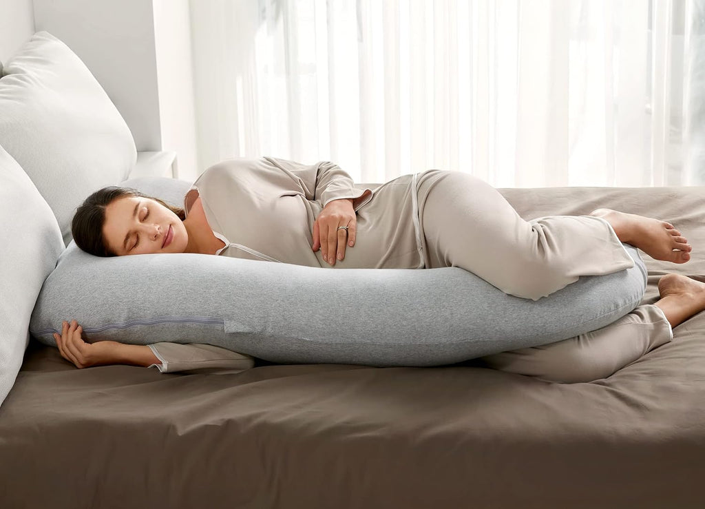 Momcozy U Shaped Pregnancy Pillows with Cotton Removable Cover, 57 Inch Full Body Pillow Maternity Support, Must Have for Pregnant Women…