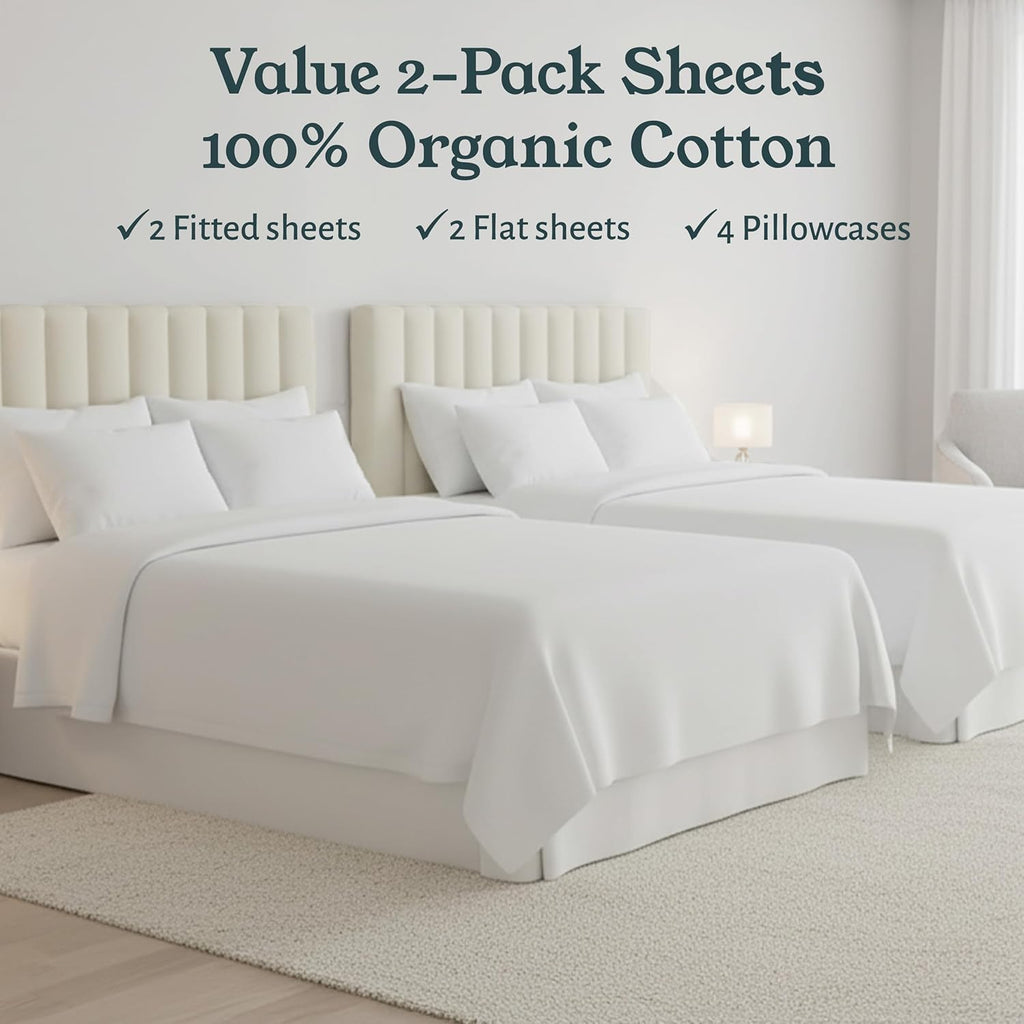 CaliforniaDesignDen California Design Den Pack of 2 Full Size Sheets Set - 100% Organic Cotton Sheets Full Size Bed Set, Crisp Percale Feel…