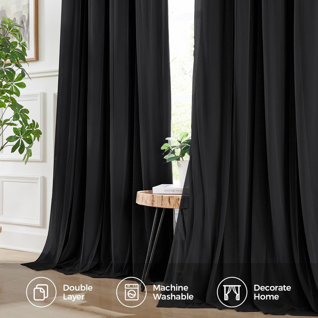 Swandream Blackout Curtains for Bedroom, Double Layer Black Curtains, Black Out Curtain 72 inch Long with Sheer Overlay for Living Room, Ro…