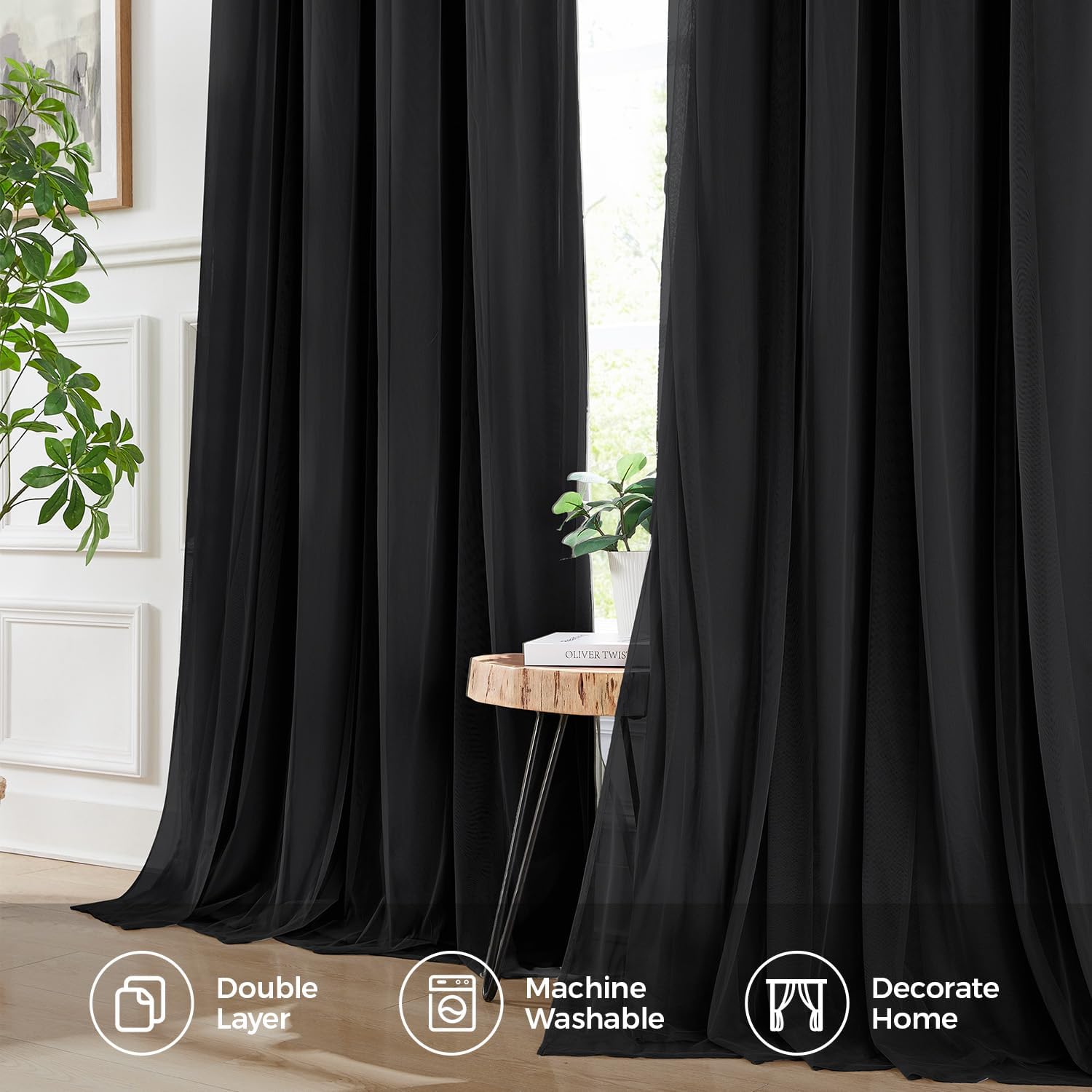 Swandream Blackout Curtains for Bedroom, Double Layer Black Curtains, Black Out Curtain 72 inch Long with Sheer Overlay for Living Room, Ro…