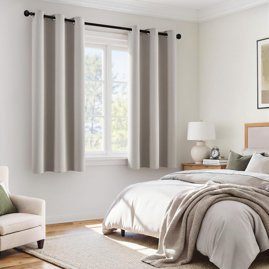 Miulee 100% Blackout Curtains for Bedroom 45 Inch Length, 2 Thick Layers Thermal Insulated Short Window Curtains with Black Liner, Noise Re…