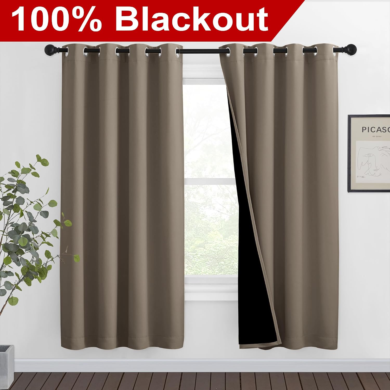 Nicetown Taupe Full Shade Curtain Panels, Pair of Thermal Insulated & Energy Efficiency Blackout Curtains for Living Room Windows, Lined Si…