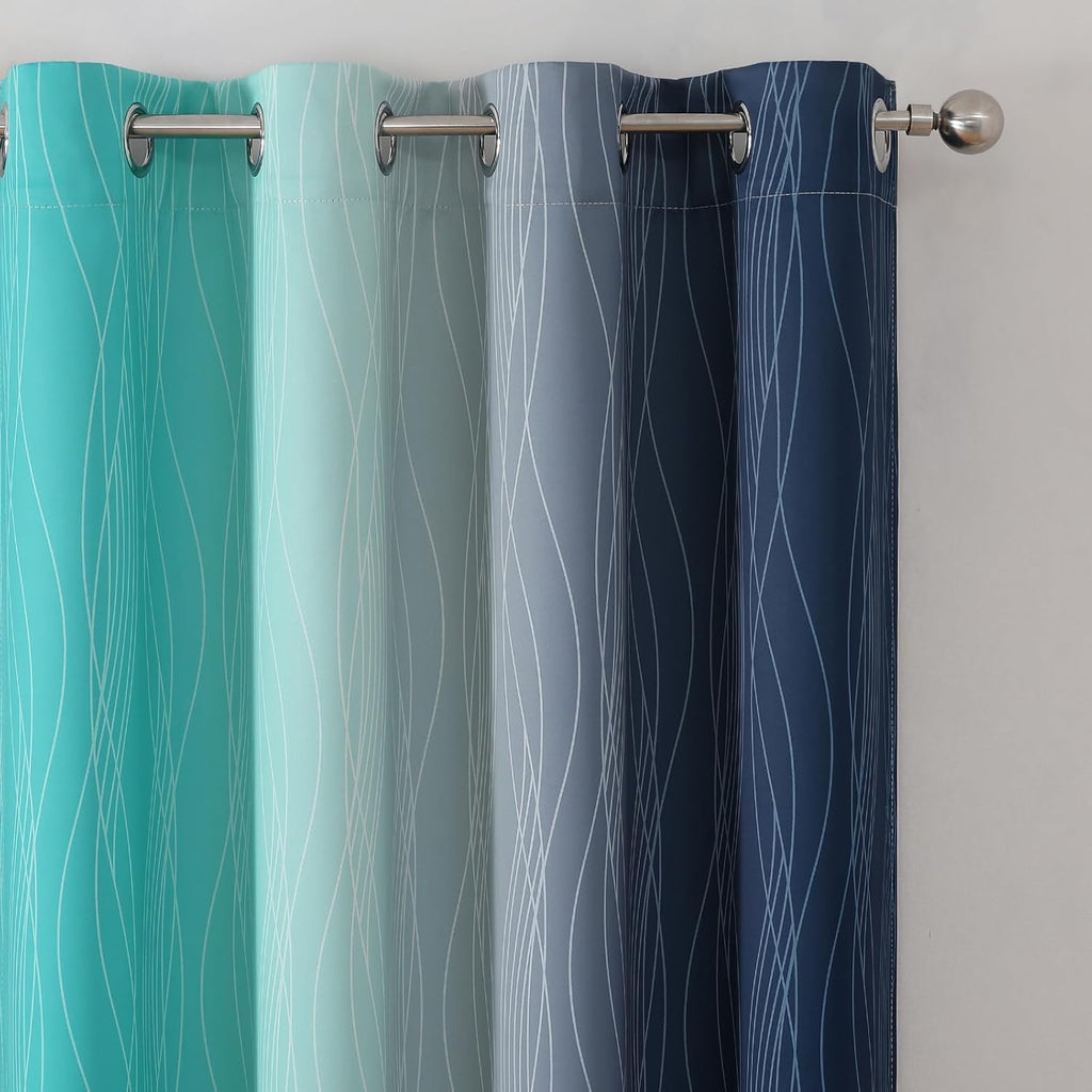 Estelartextiler Estelar Textiler Navy Blue and Teal Gradient Blackout Curtains for Bedroom, Thermal Insulated Ombre Blackout Drapes, Full R…