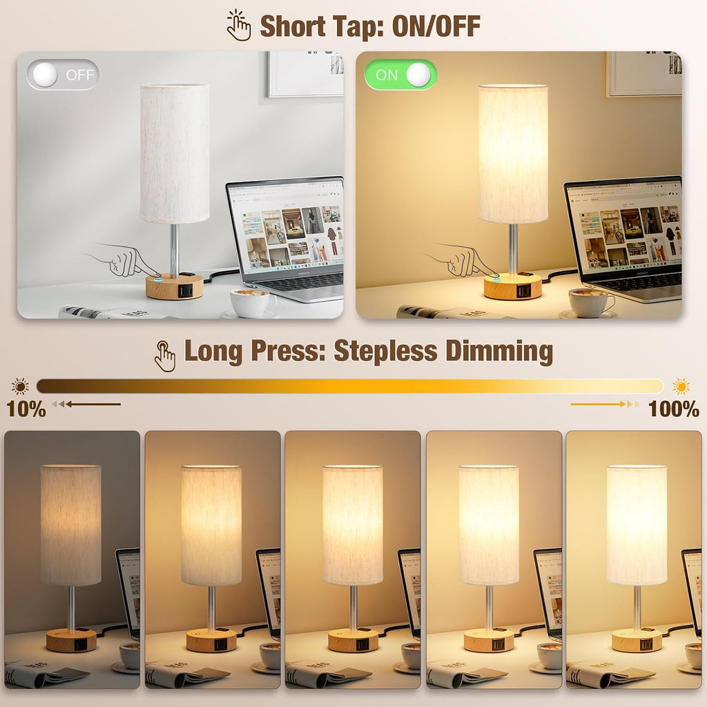 Aooshine Touch Bedside Table Lamp with Memory - Stepless Dimmable Lamp for Bedroom, Small Nightstand Lamp with Dual USB Charging Ports and…