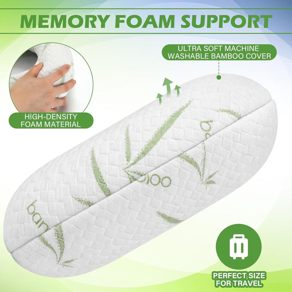 BrightRow Bamboo Memory Foam Travel Pillow Set for Airplanes Head Support Neck Pillow for Sleeping Travel Headrest for Cars Planes M…