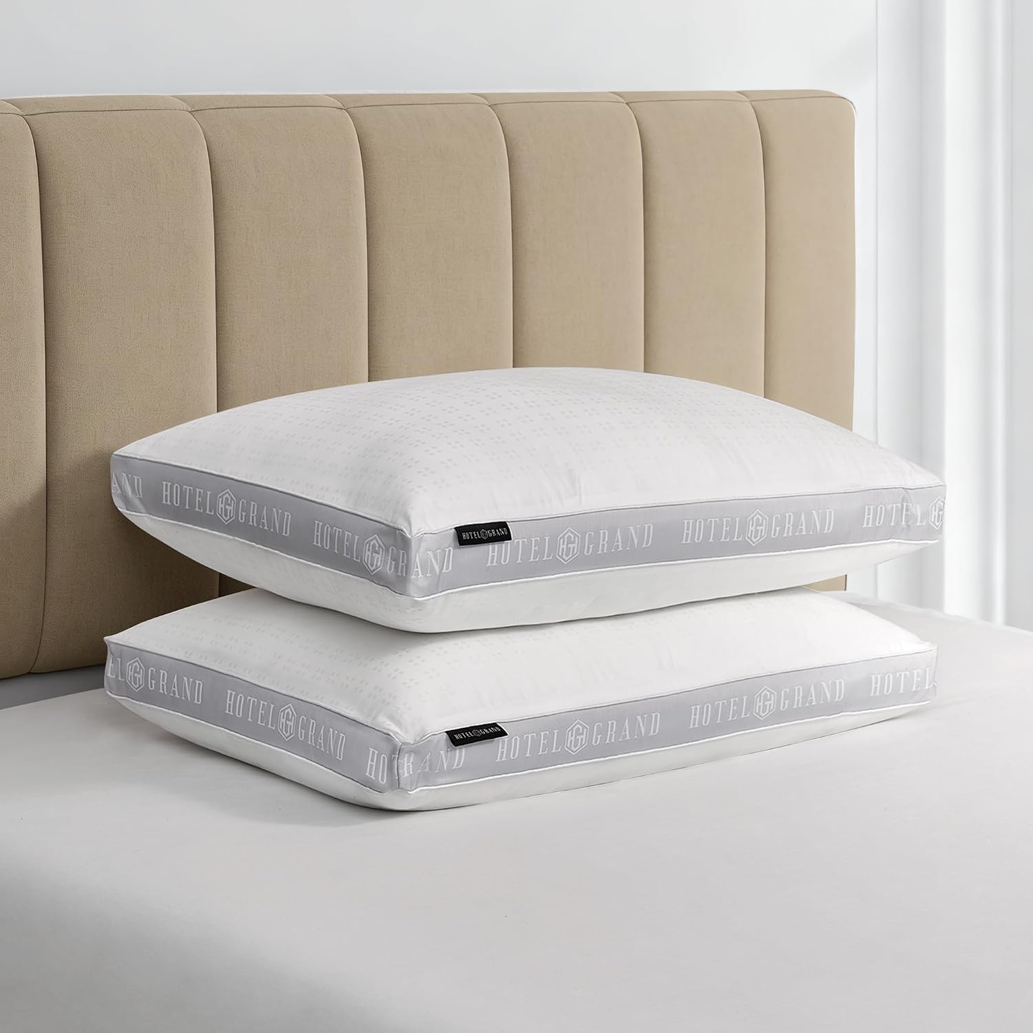 HotelGrand Hotel Grand Bed Pillows King Size Set of 2, 500 Thread Count Cotton Cover, Down Alternative Hotel Pillow for Side, Back, or Stom…