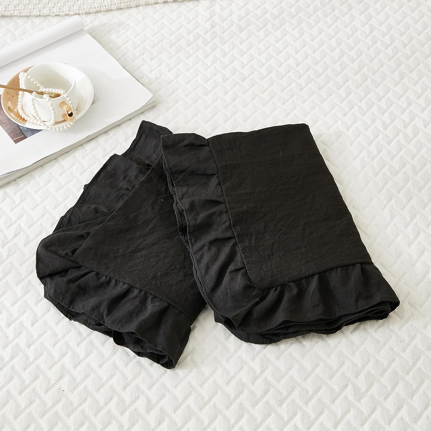 Merryword Black Pillowcases King Pillowcases Ruffled Pillow Shams Set of 2 Cute Pillowcases Solid Ruffled Fringe Design Shabby Chic 2 Pack…