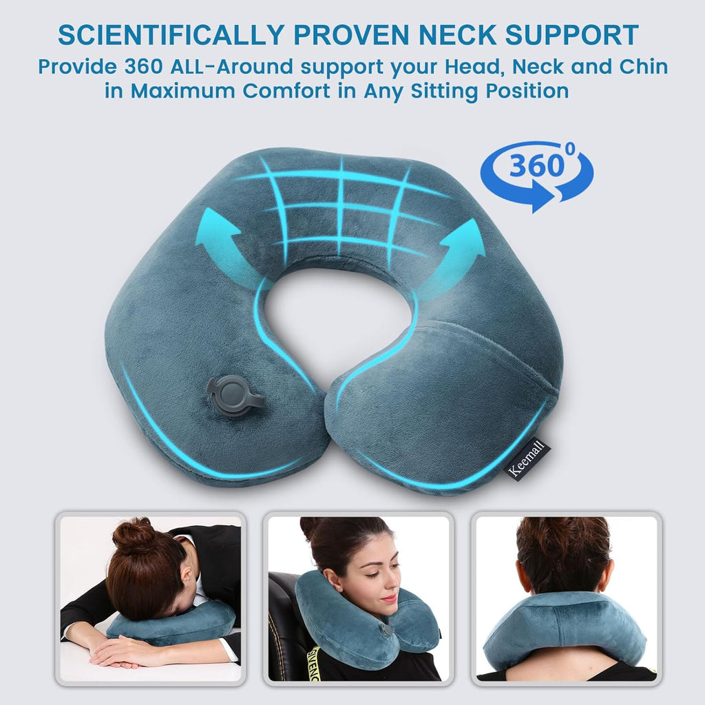 Keemall 2Pack Inflatable Travel Neck Pillow for Airplane Train Car Washable Pillowcase U Shaped Office Napping Pillow