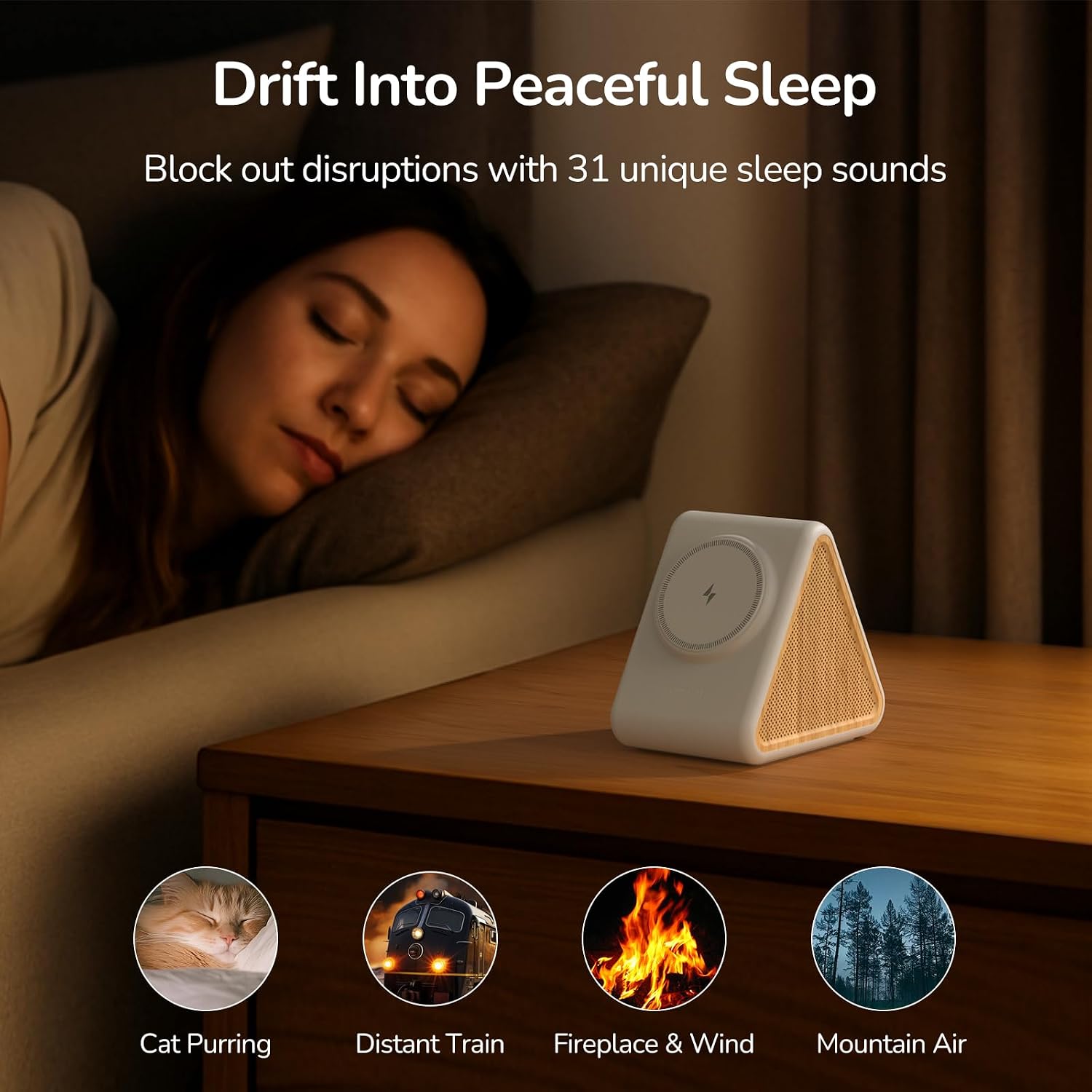 Housbay 2-in-1 White Noise Sound Machine & Magnetic Wireless Charger, Stereo Sleep Sounds, Clutter-Free Bedside Charging Station for iPhone…