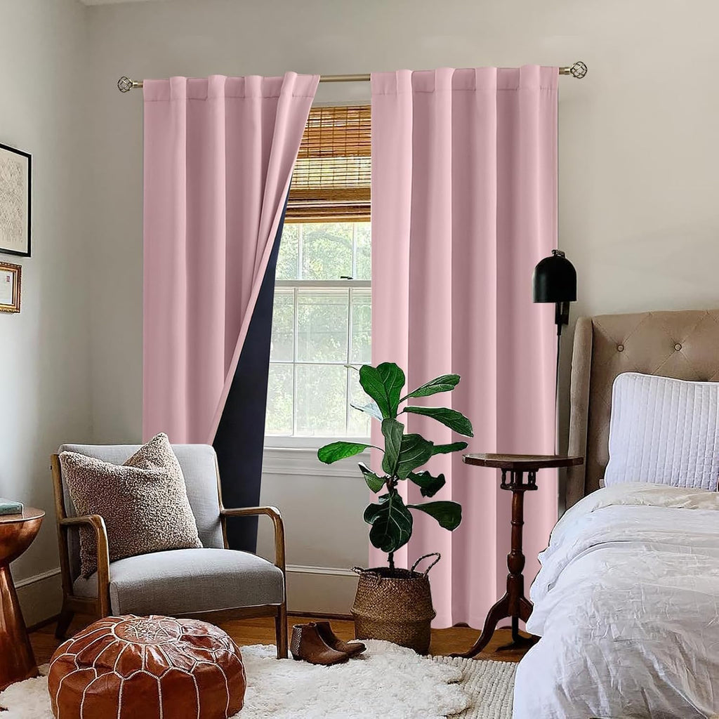 BGment Pink 100% Blackout Curtains for Bedroom, Black Out Living Room 84 inch Panels with Thermal Liner, Rod Pocket and Back Tab Double…