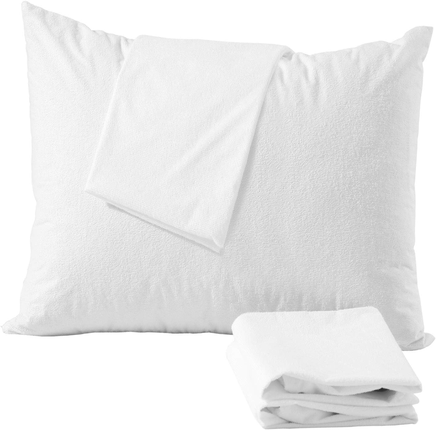 NiagaraSleepSolution Niagara Waterproof Pillow Protectors Queen 4 Pack Cotton Terry 100% Waterproof Cooling Zippered Cotton White T Pillow…