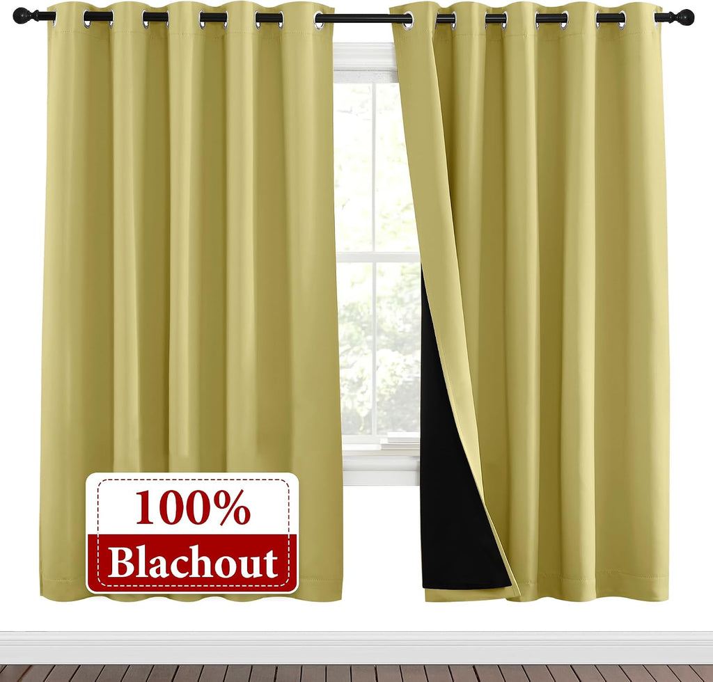Nicetown Paler Yellow Full Shade Curtain Panels, Pair of Energy Smart & Noise Blocking Out Blackout Drapes for Dining Room Window, Thermal…