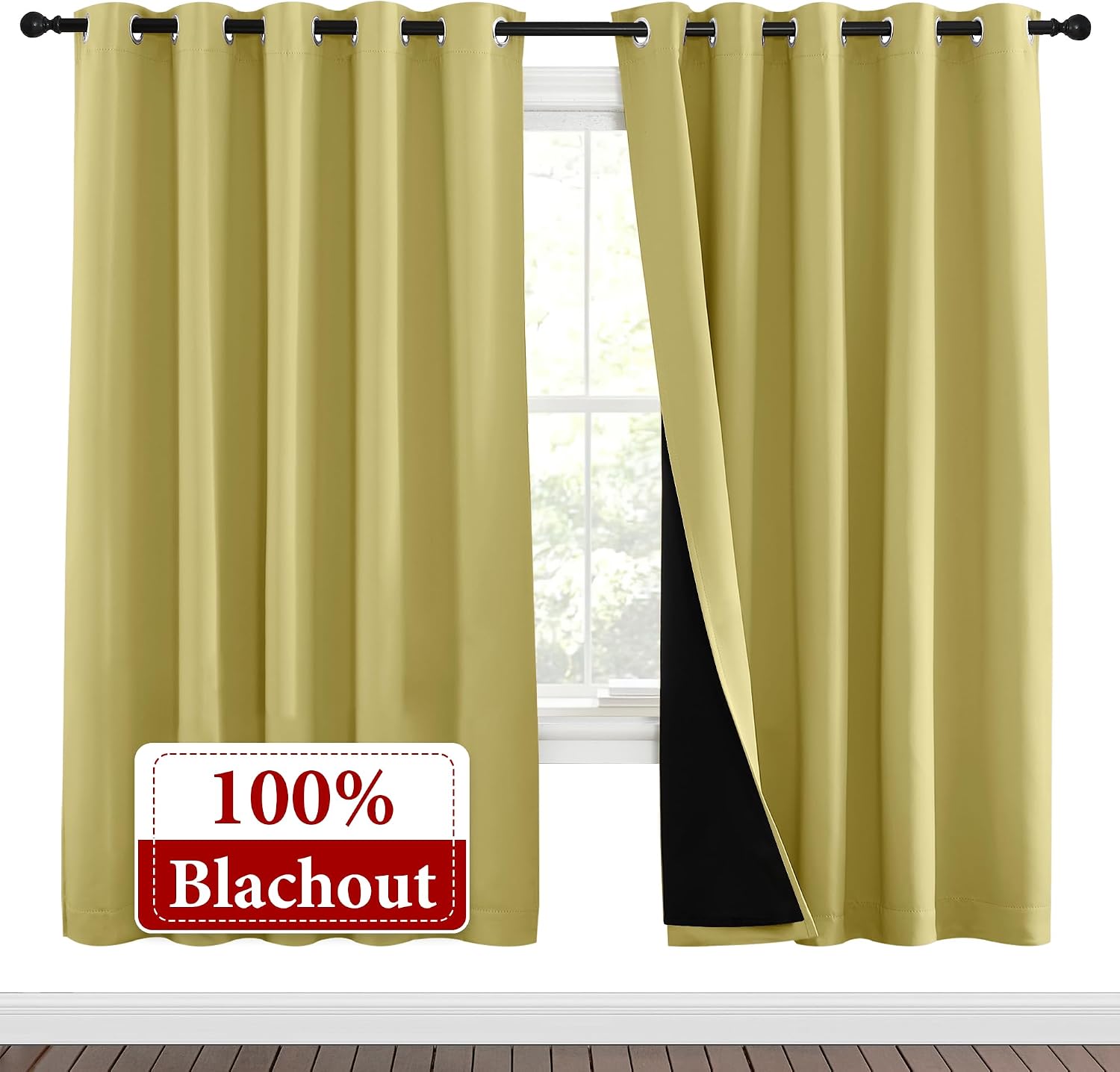 Nicetown Paler Yellow Full Shade Curtain Panels, Pair of Energy Smart & Noise Blocking Out Blackout Drapes for Dining Room Window, Thermal…