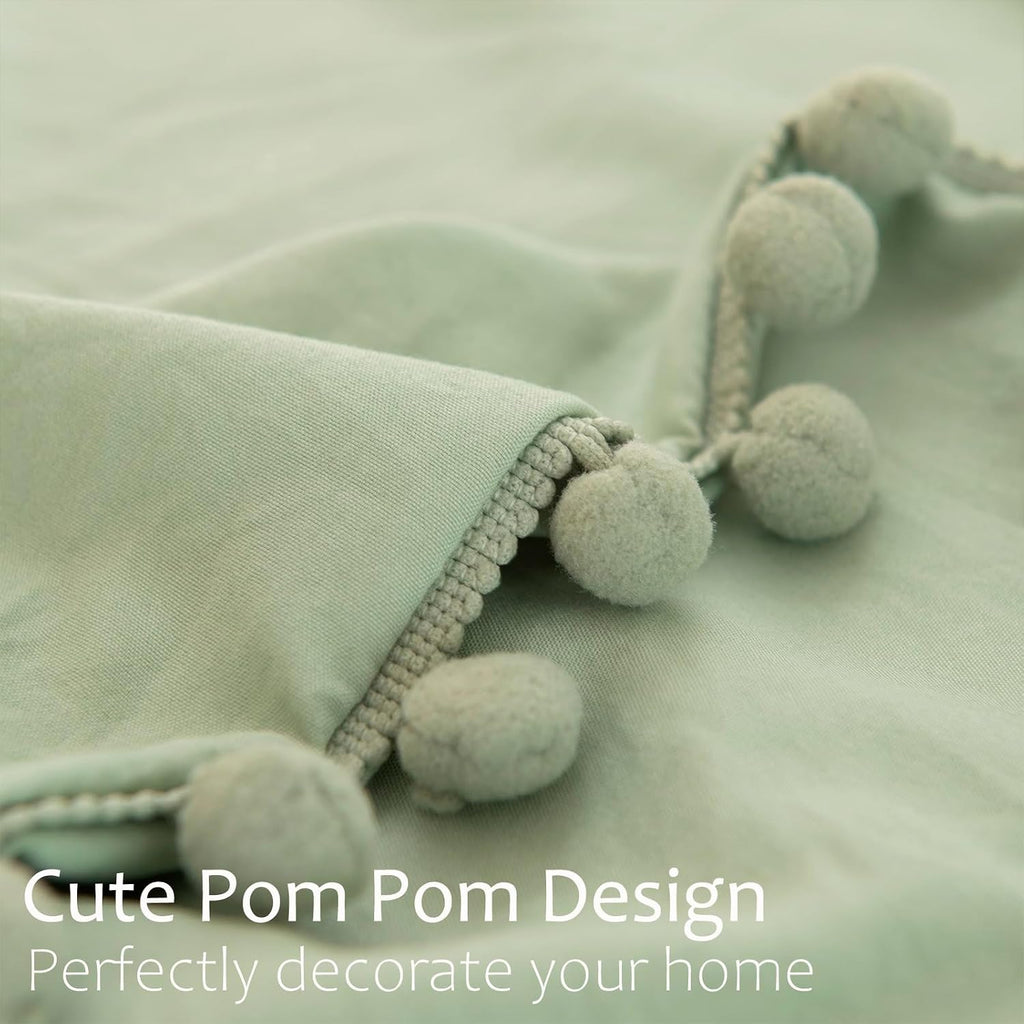 Moveover Sage Green Pom Poms Pillow Cases, Green Pillowcases Set of 2, 100% Soft Washed Microfiber, Dark Green Pillow Shams King, 2 Pack (K…