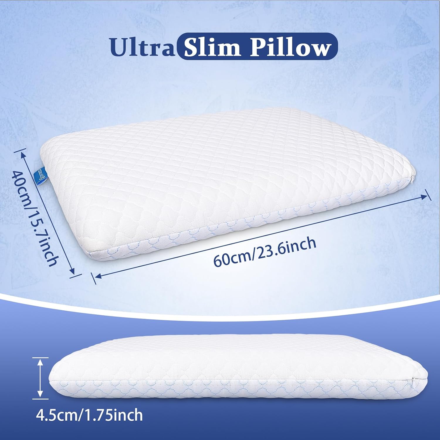 SofGlowlycomforteveryday Thin Flat Pillow for Sleeping – 1.75" Ultra Cooling Memory Foam Pillow for Stomach & Back Sleepers, Low Profi…