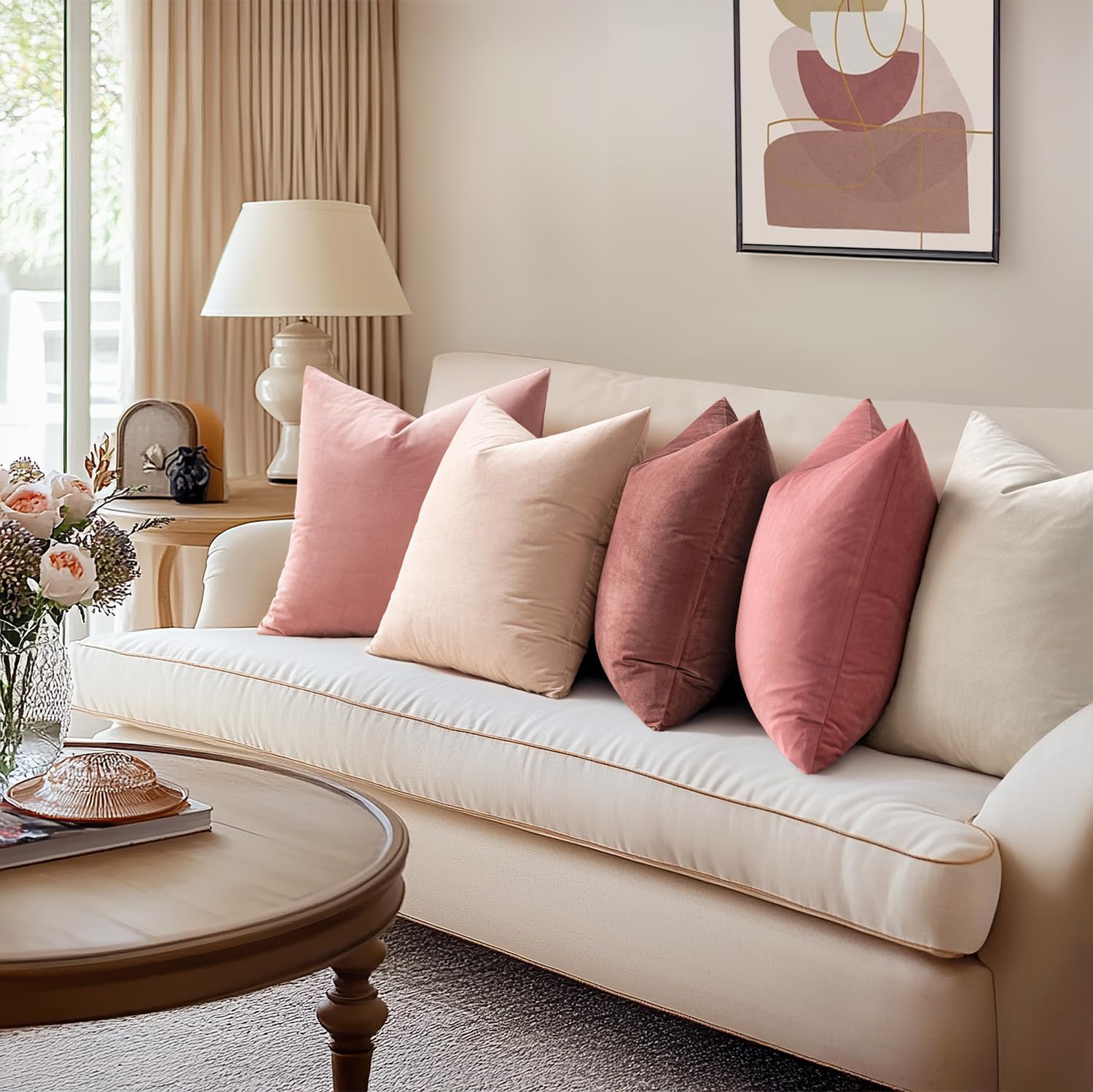 Miulee Velvet Throw Pillow Covers 20x20 Inch, Pack of 2 - Dusty Pink, Soft Solid Decorative Pillow Covers Cushion Cases Modern Luxury Home…