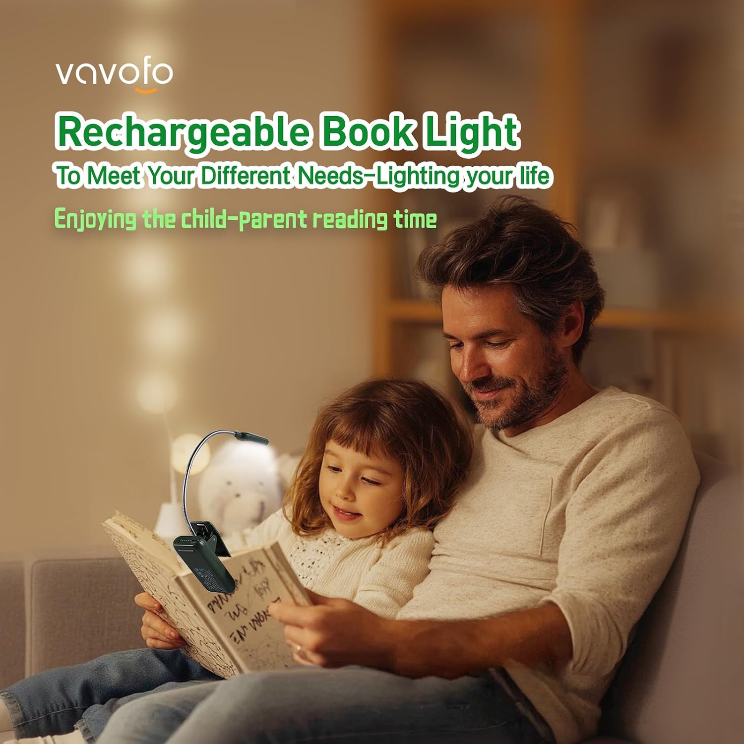 Vavofo Rechargeable Book Light for Reading in Bed Kids, 7 LED Reading Light with 9-Level Warm Cool White Daylight, Eye comfort Lamp with…