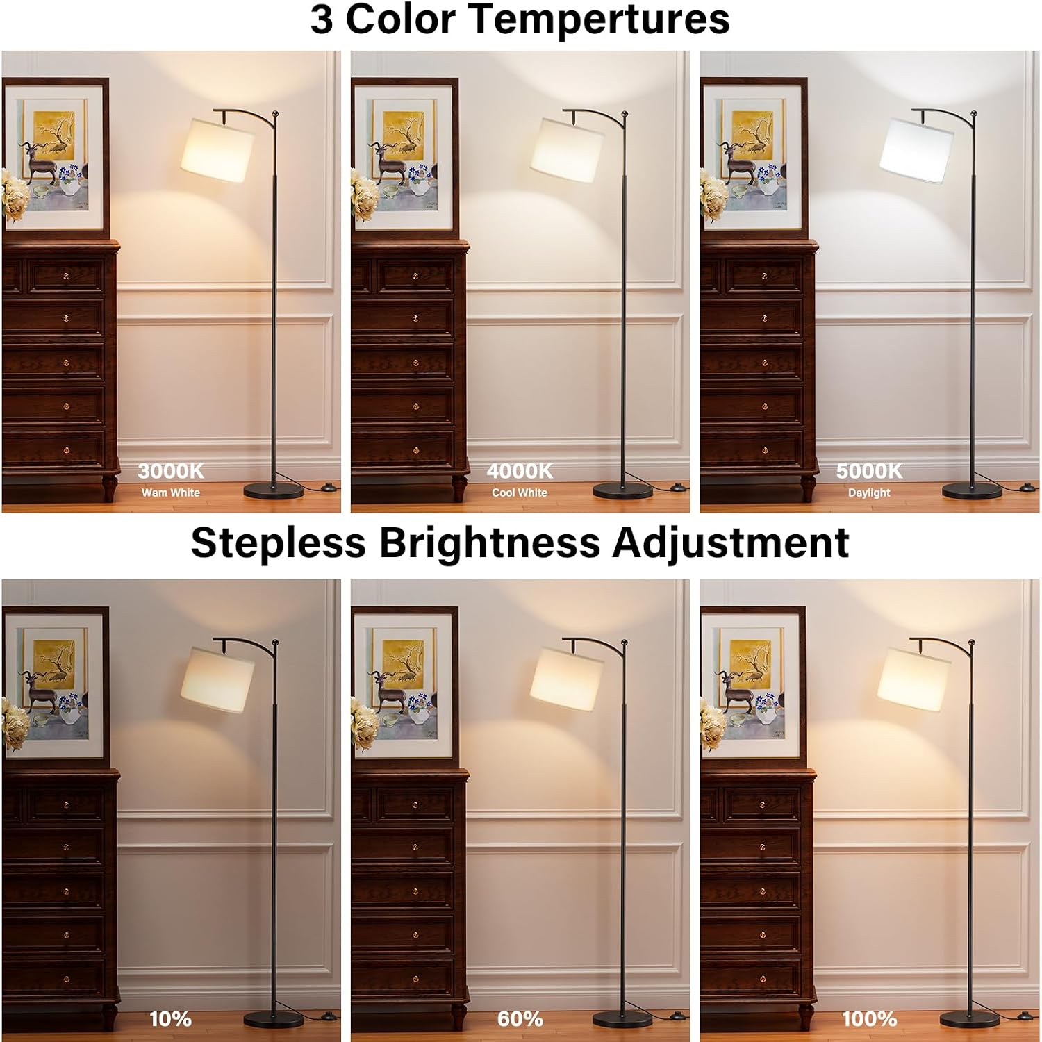 Ambimall 60" Floor Lamp with Remote Control and Stepless Dimmable Bulb, Colors Temperature & Brightness Adjustable, Modern Floor Lamps…