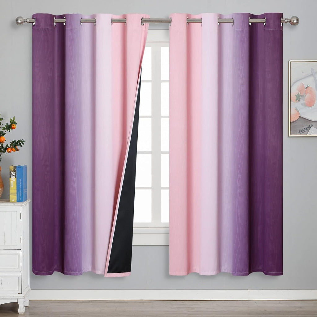 Estelartextiler Estelar Textiler Ombre Pink and Purple Blackout Curtains 72 Inch Length 2 Panels, Full Light Blocking Curtains for Bedroom,…