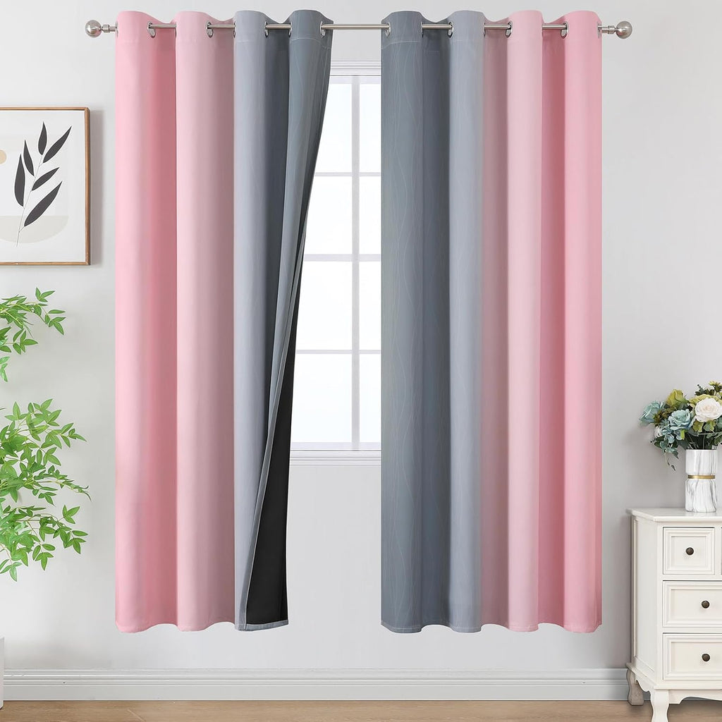 Estelartextiler Estelar Textiler Ombre Grey and Pink Blackout Curtains 72 Inch Length 2 Panels, Full Room Darkening Blackout Curtains for B…