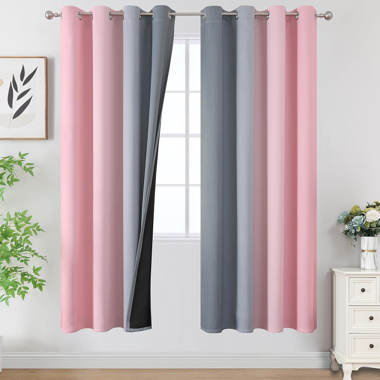 Estelartextiler Estelar Textiler Ombre Grey and Pink Blackout Curtains 72 Inch Length 2 Panels, Full Room Darkening Blackout Curtains for B…