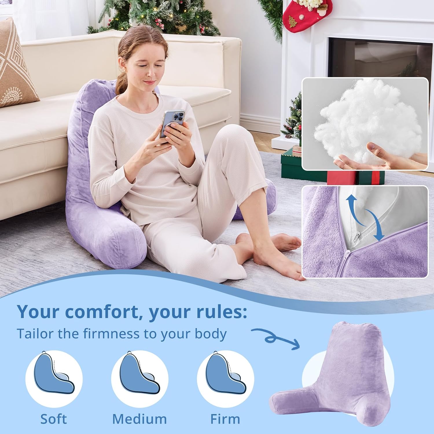 Sasttie 25-inch Reading Pillows for Sitting in Bed Adult, Jumbo Velvet Back Pillow Bed Sitting Up, XL High Back-Rest Support Cushion for…
