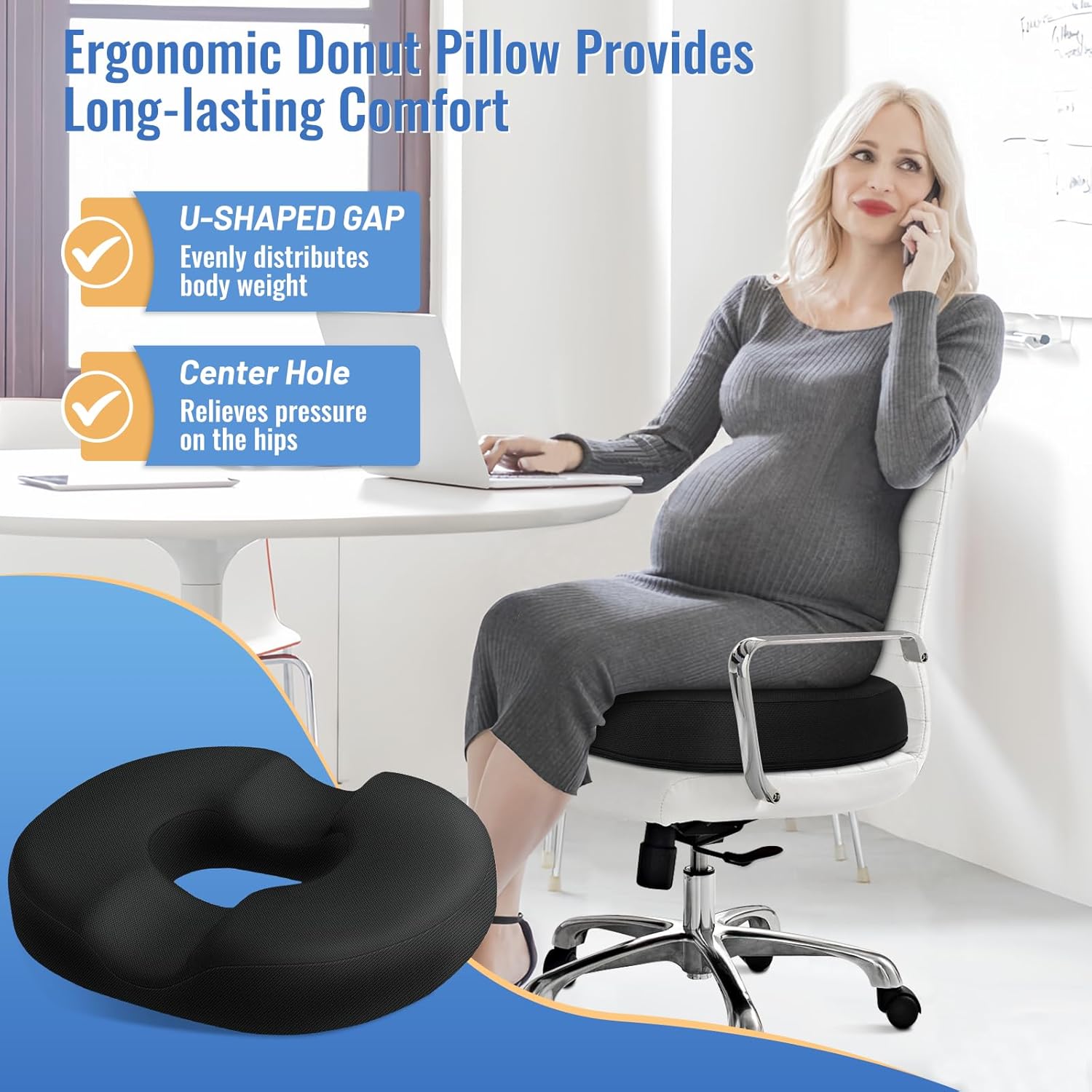 CloudBliss Donut Pillow Seat Cushion for Tailbone and Hemorrhoids, Memory Foam Chair Cushion, Seat Cushions for Men and Women for Home & Of…
