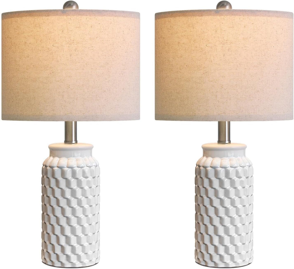20.5" Small Bedside Lamps Set of 2 with 5FT Cord, White Ceramic Modern Farmhouse Table Lamps for Nightstand, Living Room, Bedroom, 3D…