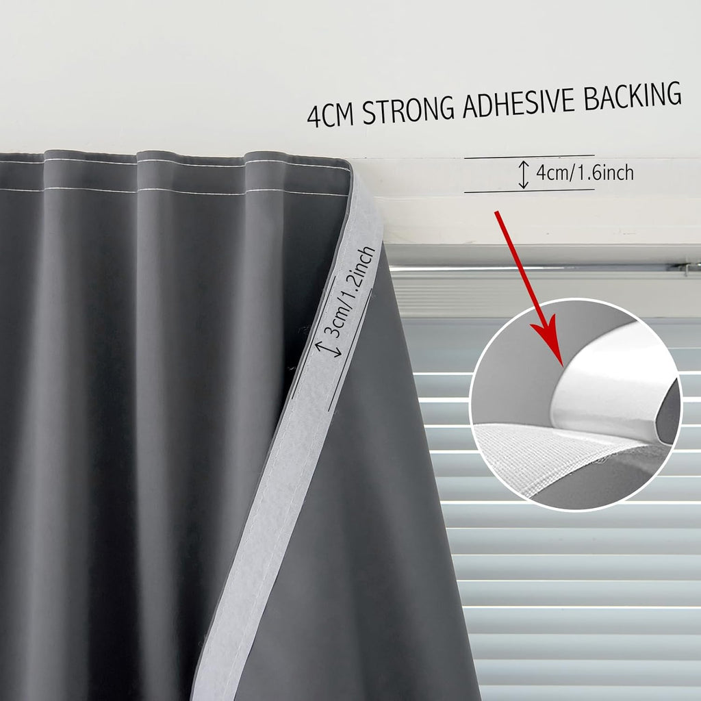 Instant Blackout Window Curtain with Reusable Adhesive, Thermal Insulated Fabric for RV Camper Small Windows, 71" W x 72" L, Grey, 1 Panel
