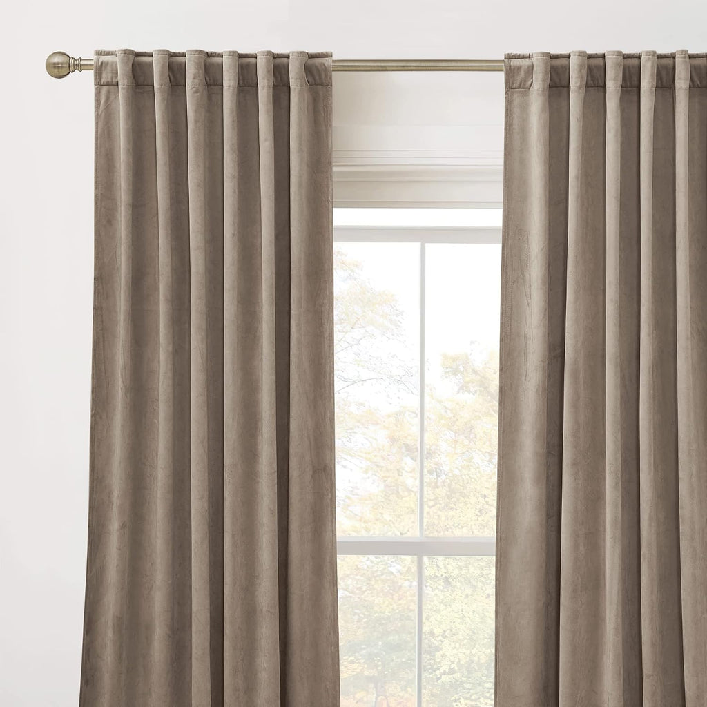 Rybhome RYB HOME Taupe Velvet Curtains for Bedroom Living Room, Thermal Insulated Privacy UV Heat Blocking Luxurious Soft Rod Pocket Back T…
