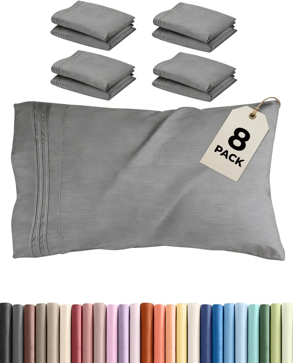 Queen Pillow Cases Set of 8 - Ultra Soft Hotel Quality Pillowcase Covers - Comfy & Wrinkle Free - Shrink, Stain and Fade Resistant…
