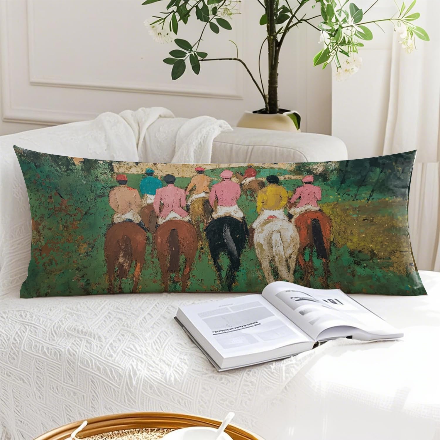 Horse Racing Equestrian 20x54 Body Pillow Cover, Abstract Modern Horse Rider Decorative Long Body Pillow Cases for Bed Couch