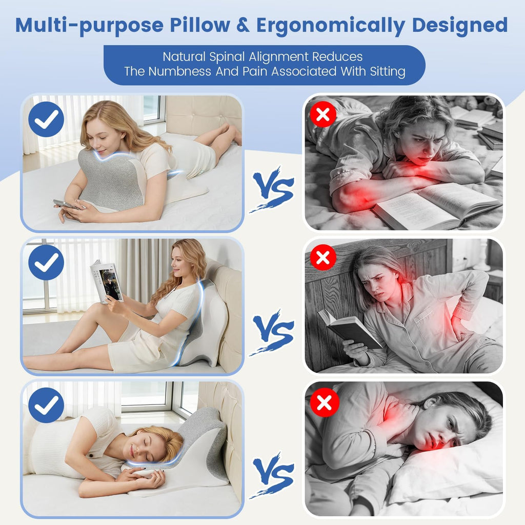 ONGFNFN Reading Pillow for Bed, Ergonomic Memory Foam Bed Wedge Pillow for Headboard, Lying, Leaning and Prone, Chin & Back Support…