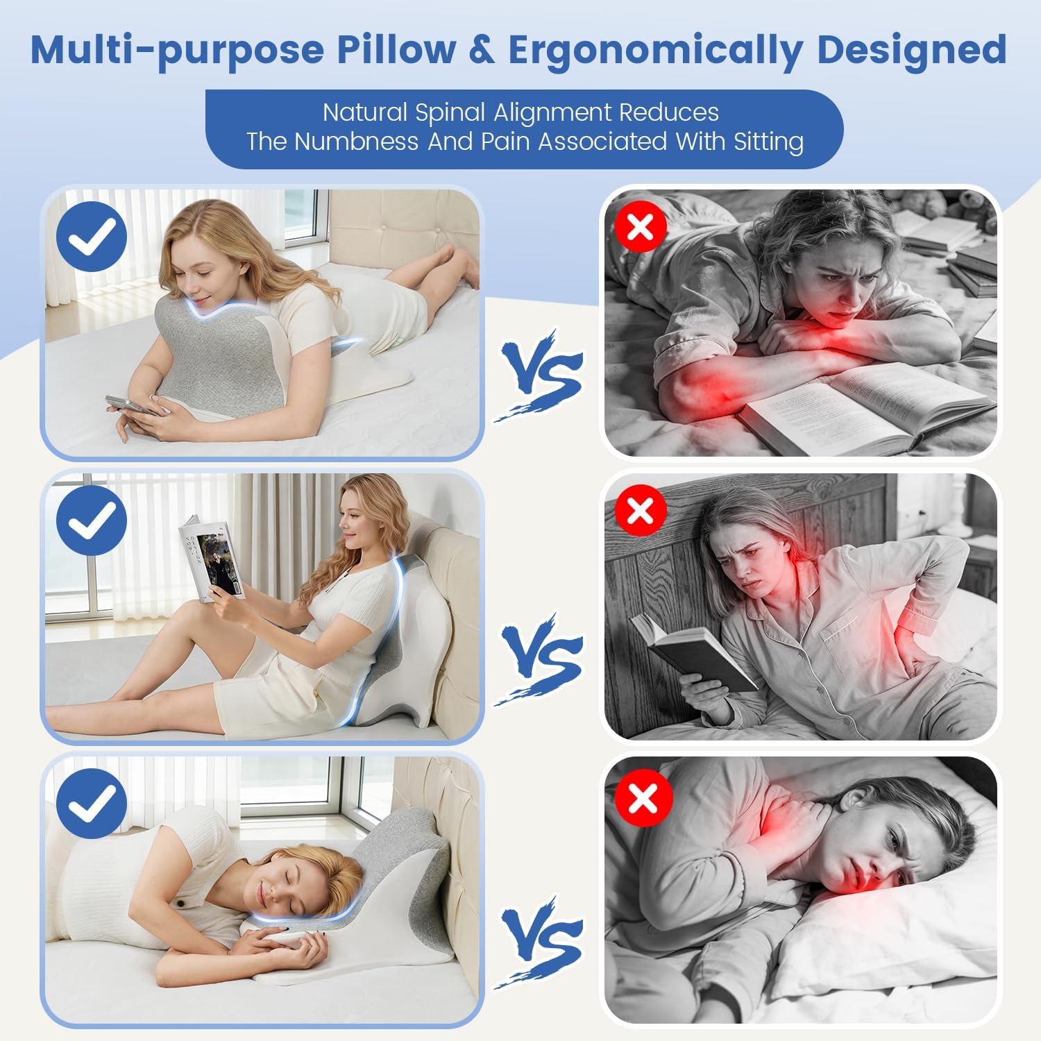 ONGFNFN Reading Pillow for Bed, Ergonomic Memory Foam Bed Wedge Pillow for Headboard, Lying, Leaning and Prone, Chin & Back Support…