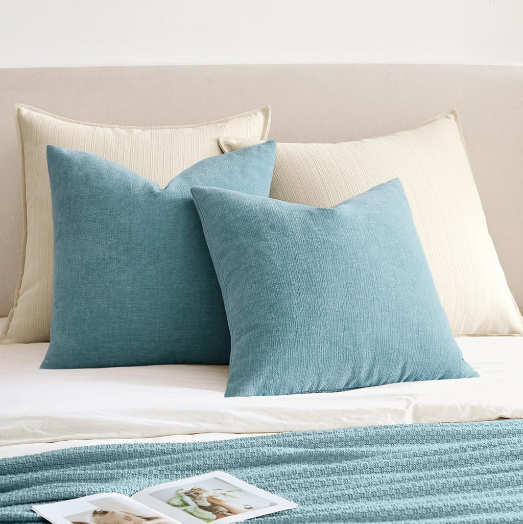 Miulee Smoke Blue Couch Pillow Covers 18x18 Inch, Set of 2 Soft Chenille Decorative Square Throw Pillow Covers Summer Farmhouse for Sofa Li…