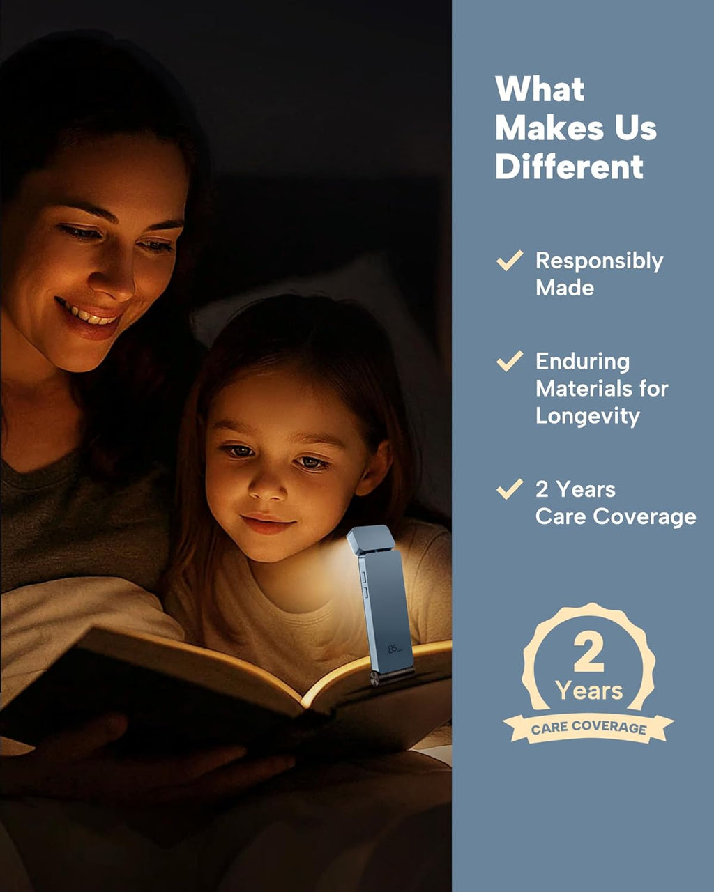86Lux Book Light, Rechargeable Clip-On LED Reading Light for Bed & Night Use - 3 Color Temperatures with Stepless Dimming, Ultralight Bookm…