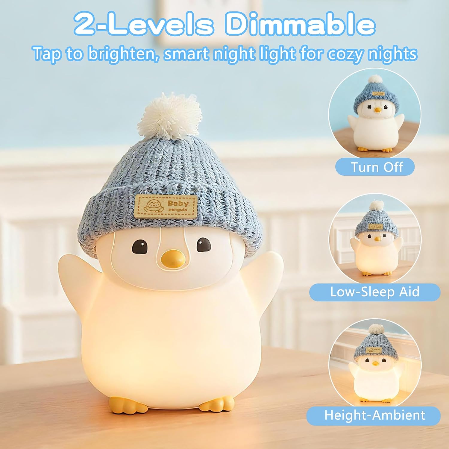 FAMIDUO-BrightenYourLife FAMIDUO Penguin Night Light for Kids, Adorable Penguin Lamp with Hat, Food Grade Silicone Nursery Nightlight, Rech…