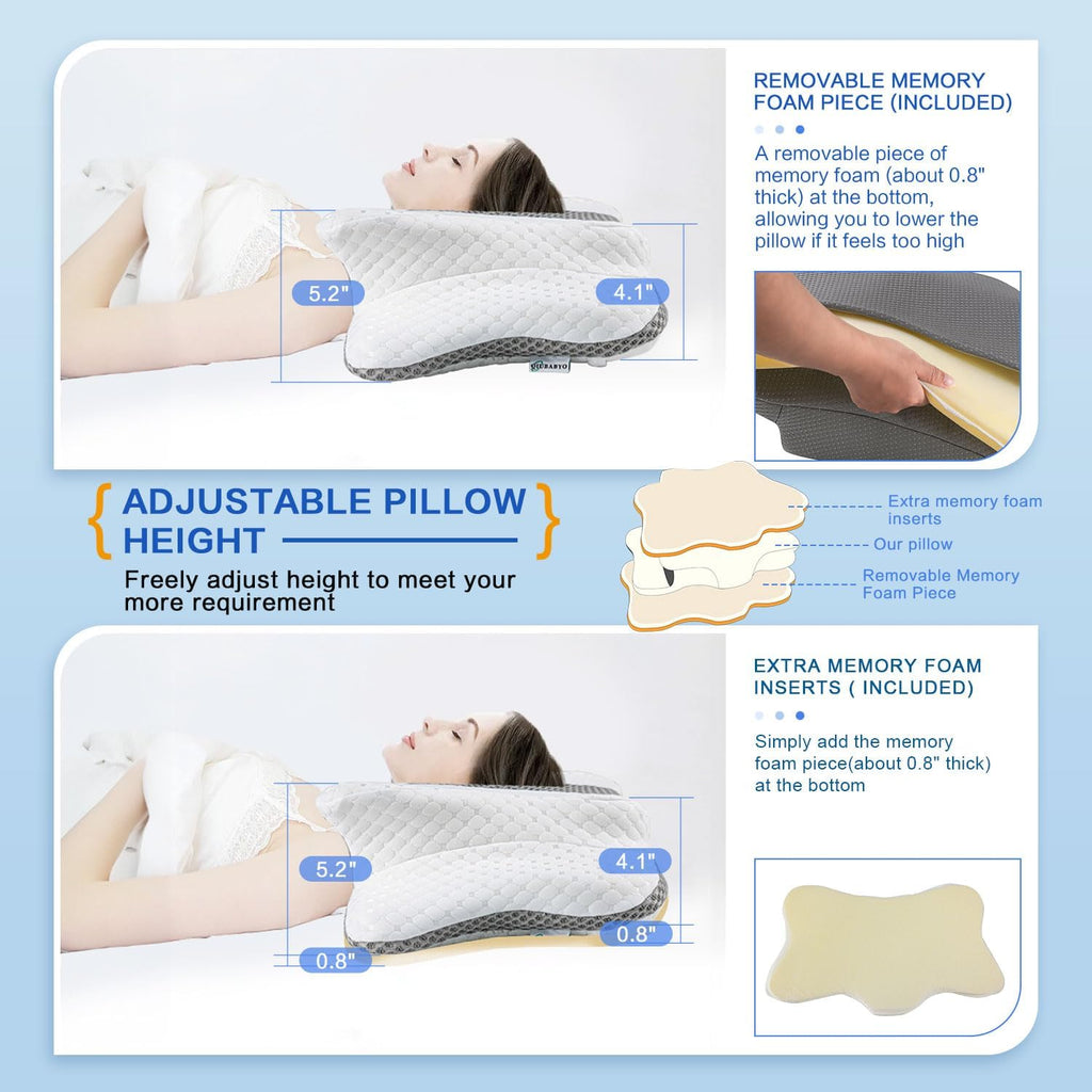 Qiubabyo Cervical Pillow for Neck Support, Adjustable Ergonomic Pillow Cozy Sleeping, Odorless Orthopedic Memory Foam Pillow, Contour Bed P…