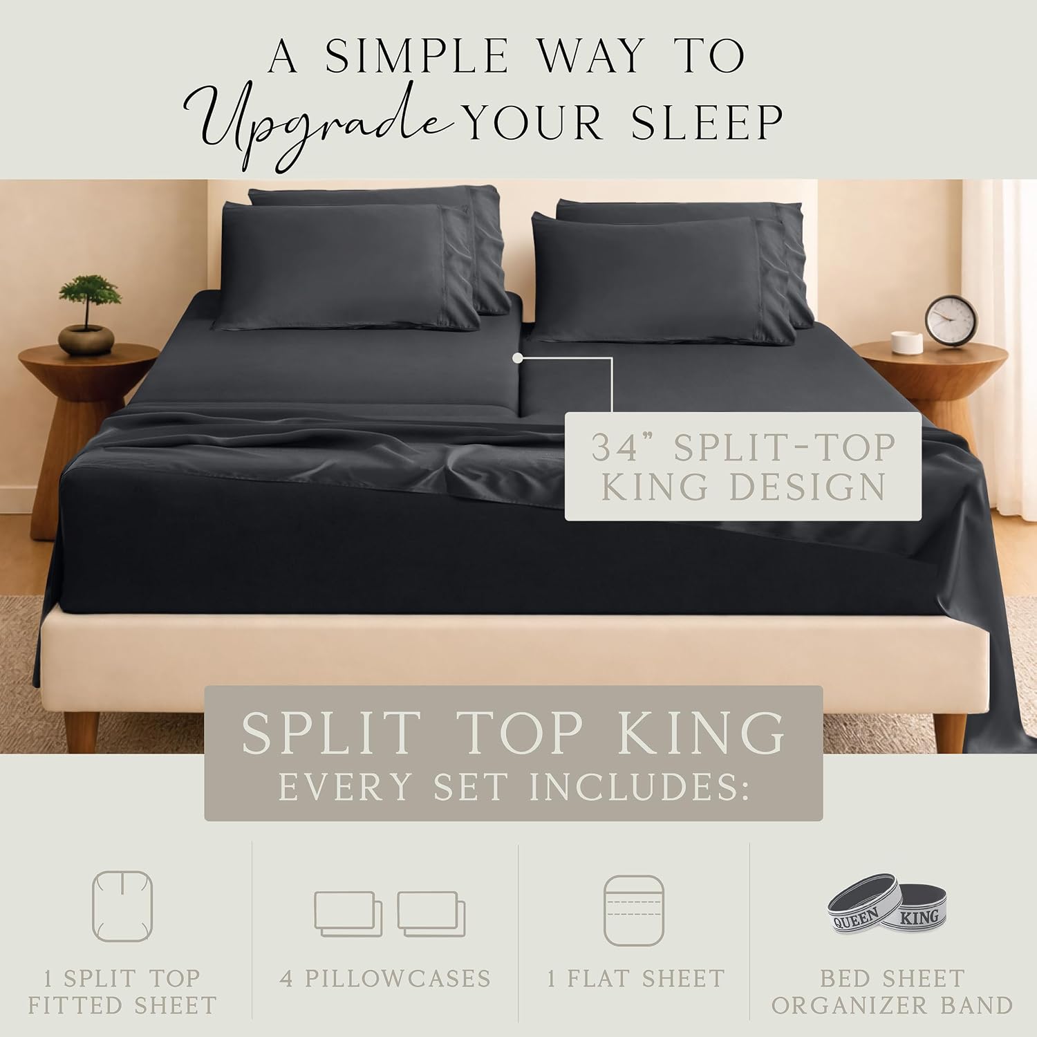 KARISSA MAE 6 Piece Pure Viscose from Bamboo 34" Split Top King Size Sheet Set | 100% FSC Certified | Luxuriously Soft | Cooling | 18"…