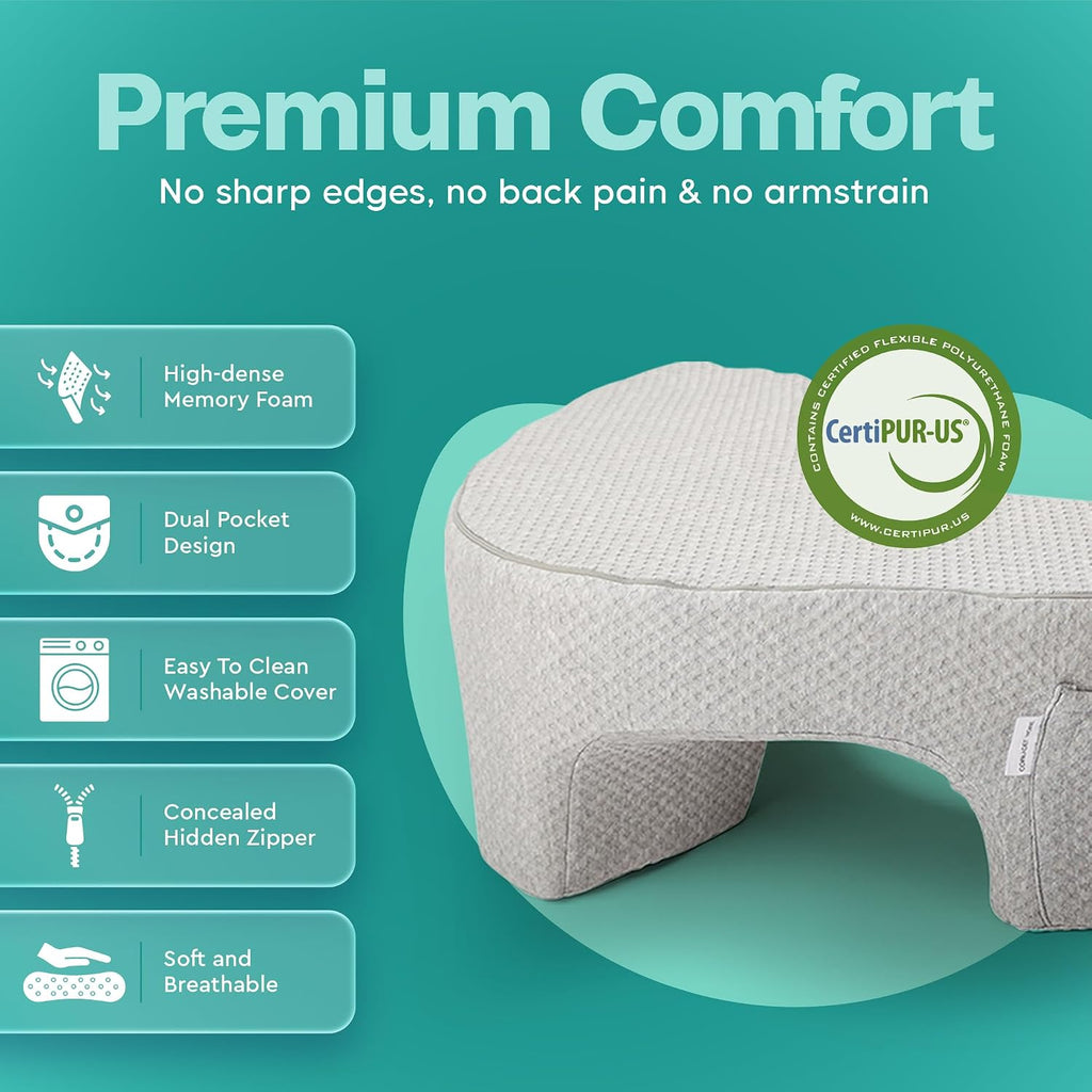 Memory Foam Reading Pillow with Arm Rests & Pocket | Lap Desk for Laptop, Reading and Relaxing on Bed, Couch, or Floor, Armrest and…